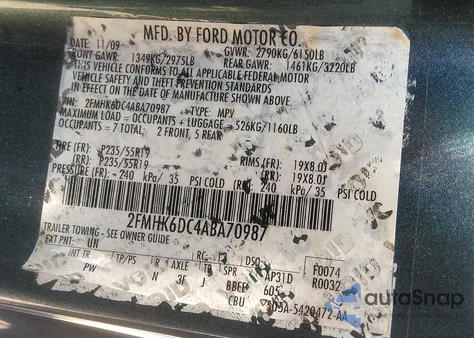 2010 Ford Flex Limited from USA, damaged, VIN 2FMHK6DC4ABA70987